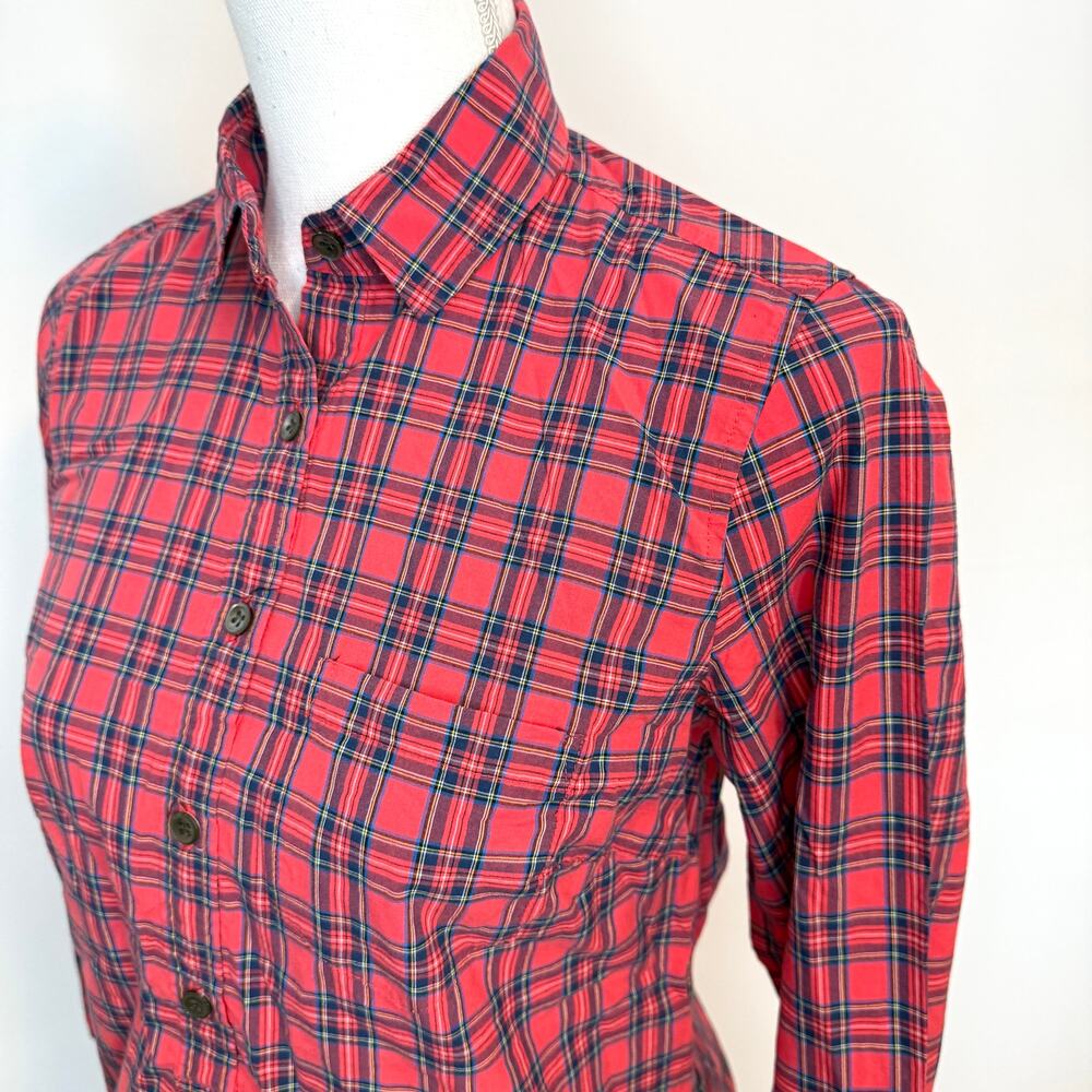 J. Crew Tartan Plaid Cotton Collared Popover Top Blouse In Red Size 0 - Picture 6 of 11